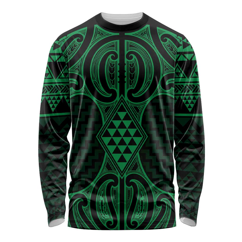 Kakariki Maori Ta Moko Poutama Art Long Sleeve Shirt LT9 Unisex Green - Polynesian Pride