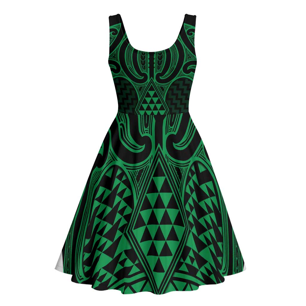 Kakariki Maori Ta Moko Poutama Art Midi Dress - Polynesian Pride