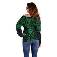 Kakariki Maori Ta Moko Poutama Art Off Shoulder Sweater