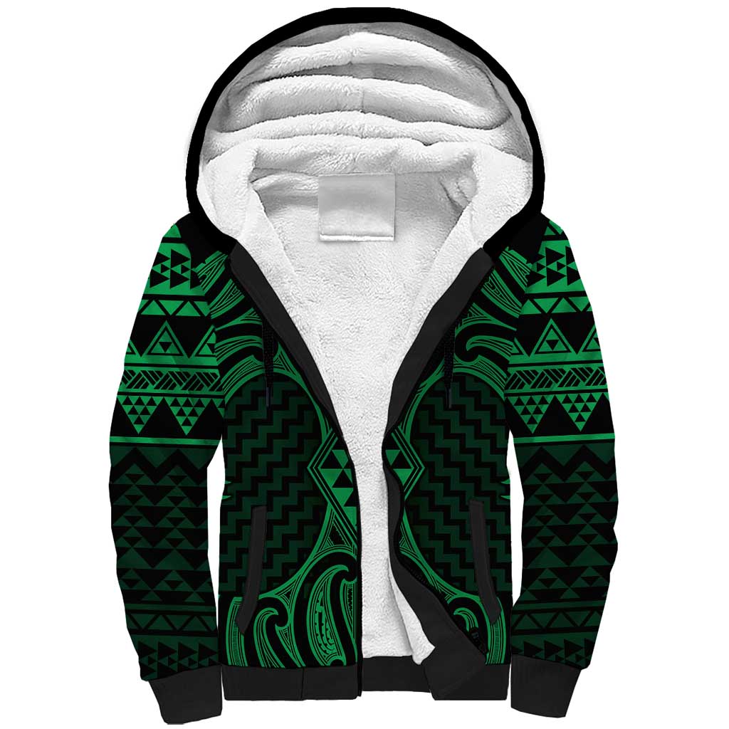 Kakariki Maori Ta Moko Poutama Art Sherpa Hoodie LT9 Unisex Green - Polynesian Pride