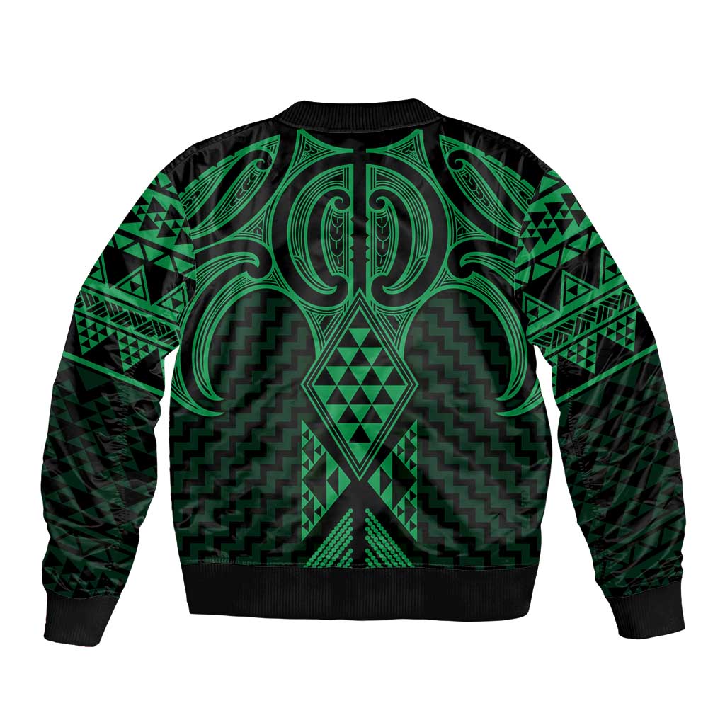 Kakariki Maori Ta Moko Poutama Art Sleeve Zip Bomber Jacket