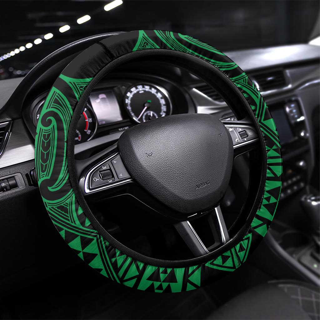 Kakariki Maori Ta Moko Poutama Art Steering Wheel Cover LT9 Universal Fit Green - Polynesian Pride