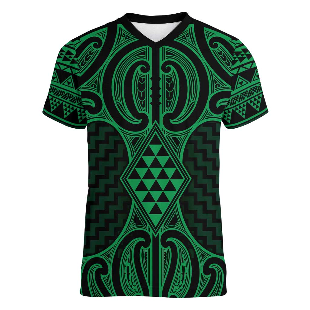 Kakariki Maori Ta Moko Poutama Art Women V-Neck T-Shirt
