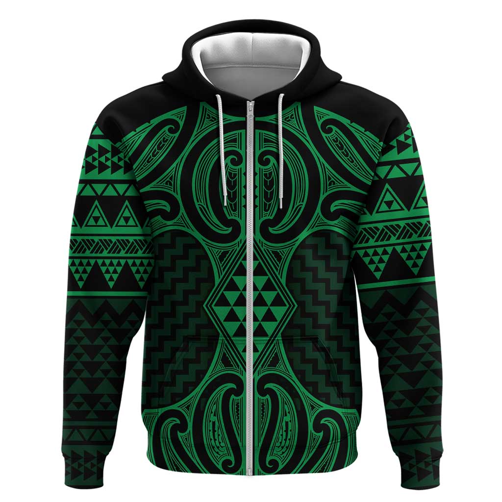 Kakariki Maori Ta Moko Poutama Art Zip Hoodie