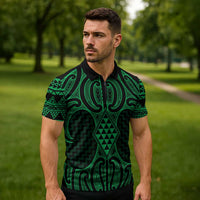 Kakariki Maori Ta Moko Poutama Art Zipper Polo Shirt - Polynesian Pride