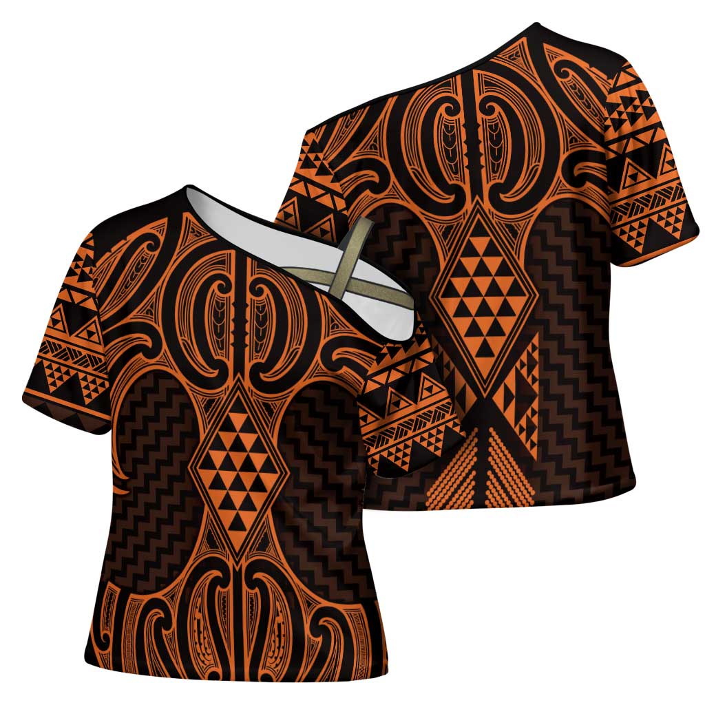 Karaka Maori Ta Moko Poutama Art Cross Shoulder Shirt - Polynesian Pride