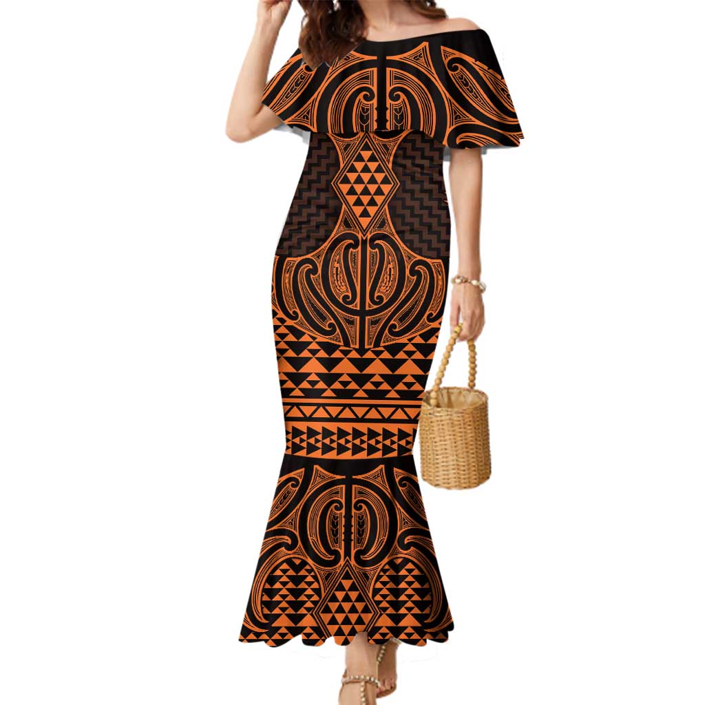 Karaka Maori Ta Moko Poutama Art Family Matching Mermaid Dress and Hawaiian Shirt