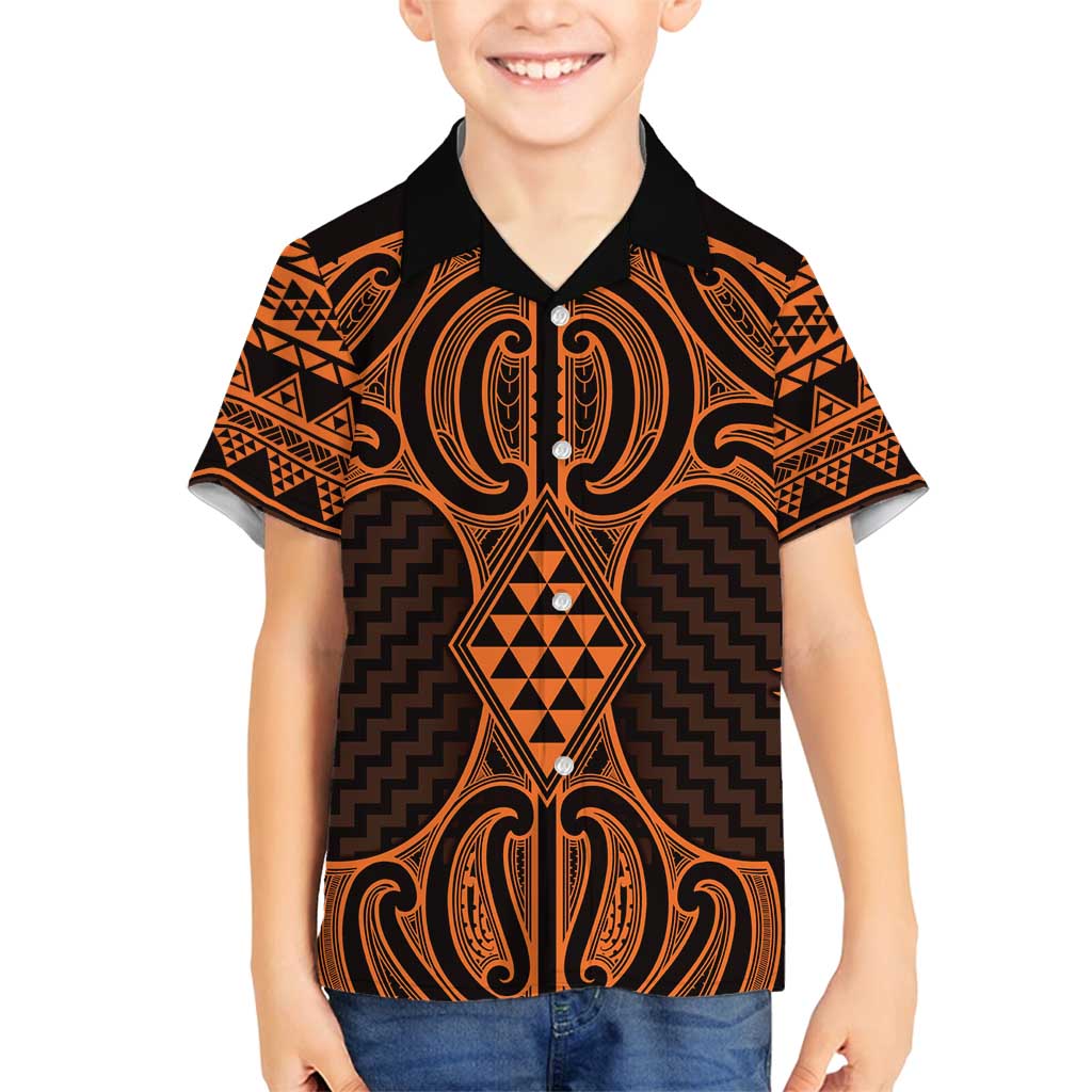 Karaka Maori Ta Moko Poutama Art Family Matching Off Shoulder Short Dress and Hawaiian Shirt
