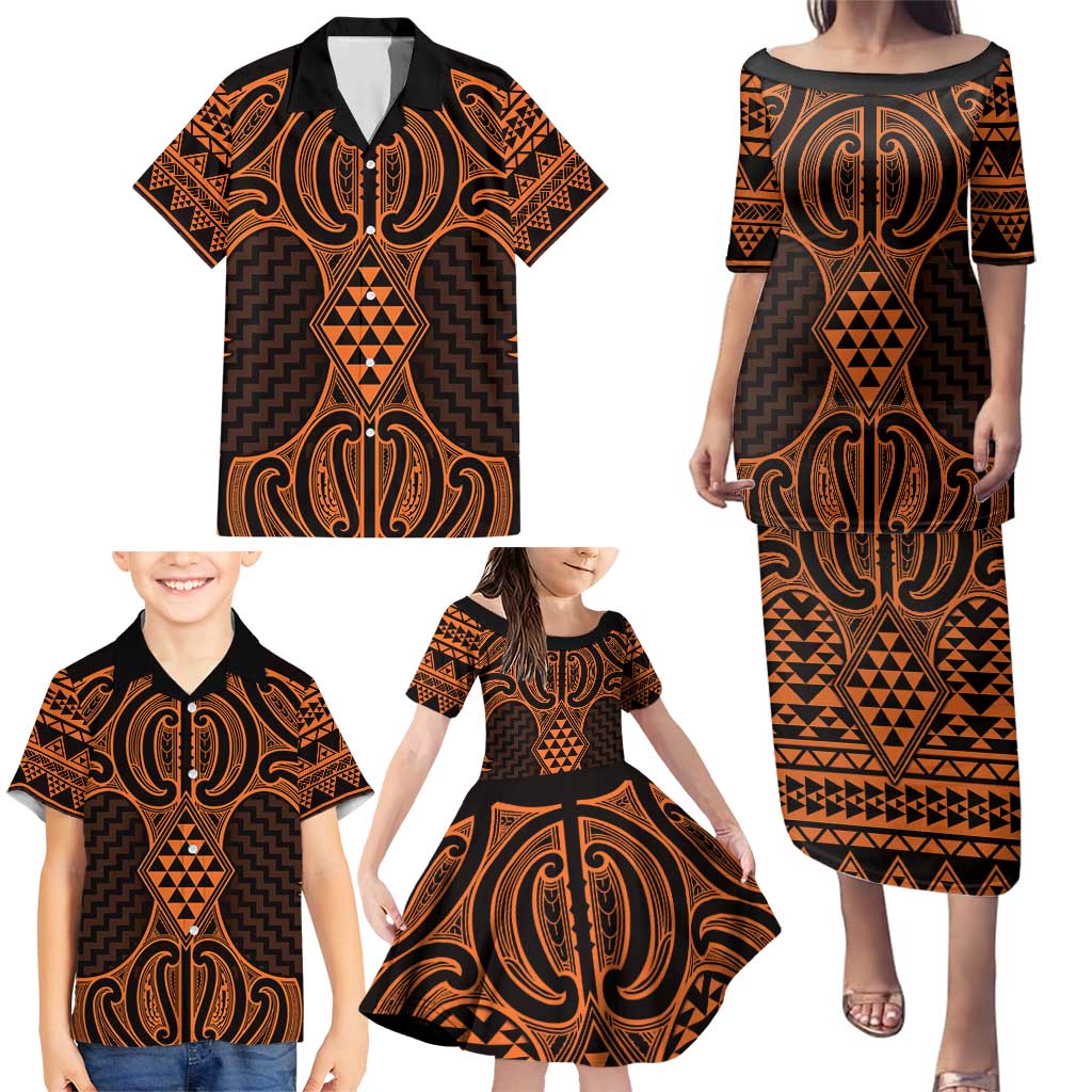 Karaka Maori Ta Moko Poutama Art Family Matching Puletasi and Hawaiian Shirt