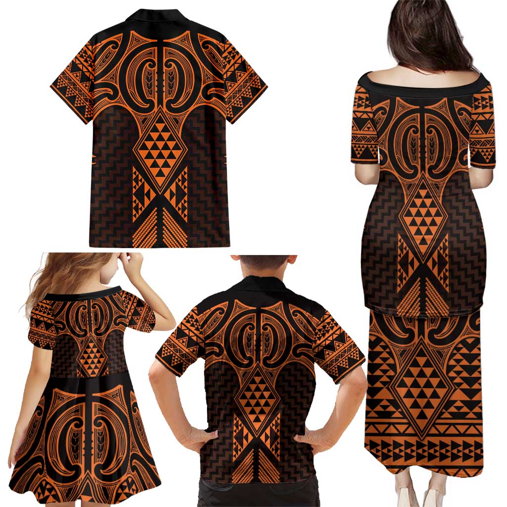 Karaka Maori Ta Moko Poutama Art Family Matching Puletasi and Hawaiian Shirt