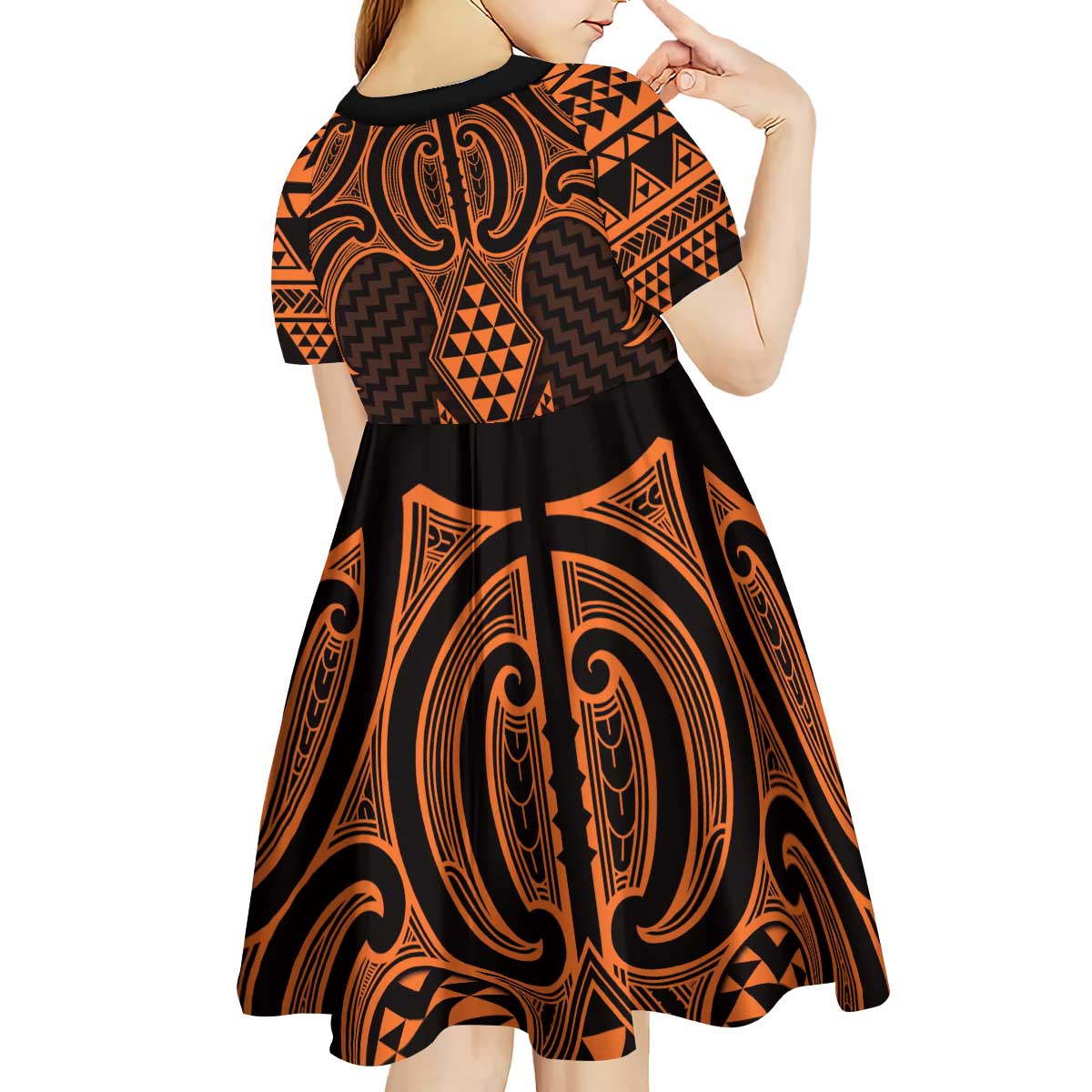 Karaka Maori Ta Moko Poutama Art Kid Short Sleeve Dress LT9 - Polynesian Pride