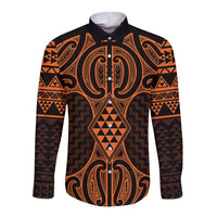 Karaka Maori Ta Moko Poutama Art Long Sleeve Button Shirt LT9 Unisex Gold - Polynesian Pride