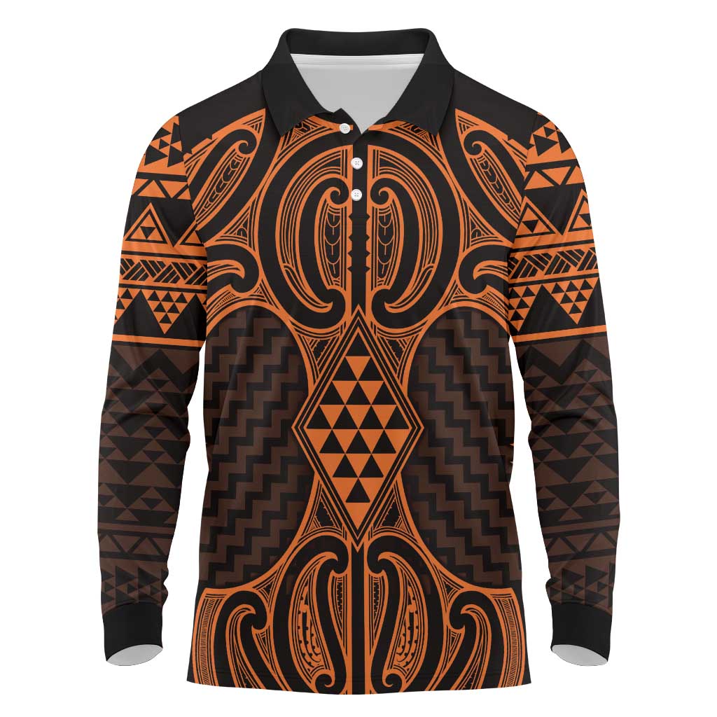Karaka Maori Ta Moko Poutama Art Long Sleeve Polo Shirt