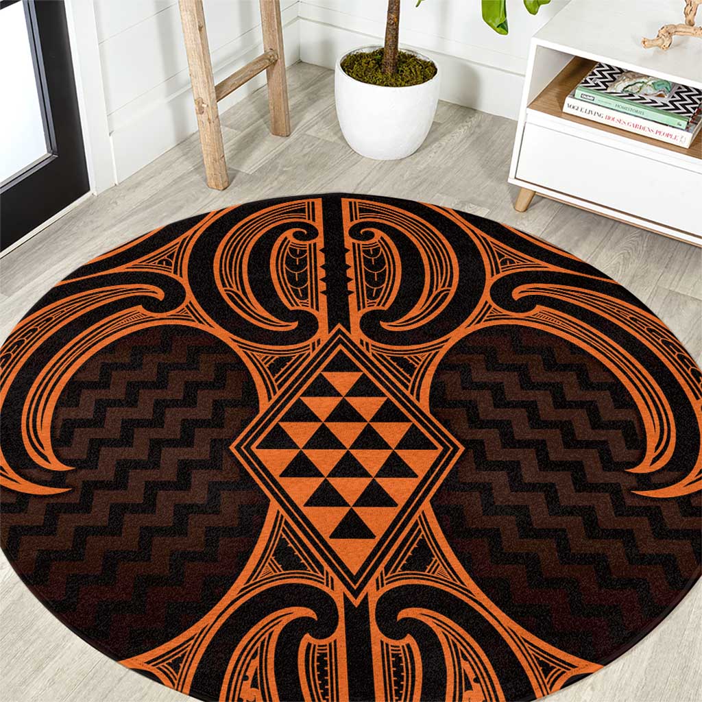 Karaka Maori Ta Moko Poutama Art Round Carpet
