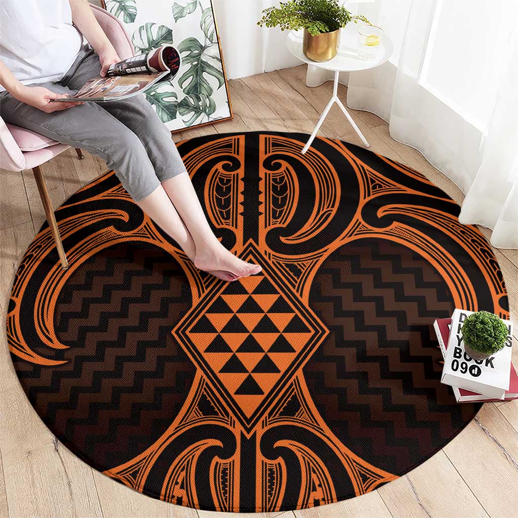 Karaka Maori Ta Moko Poutama Art Round Carpet