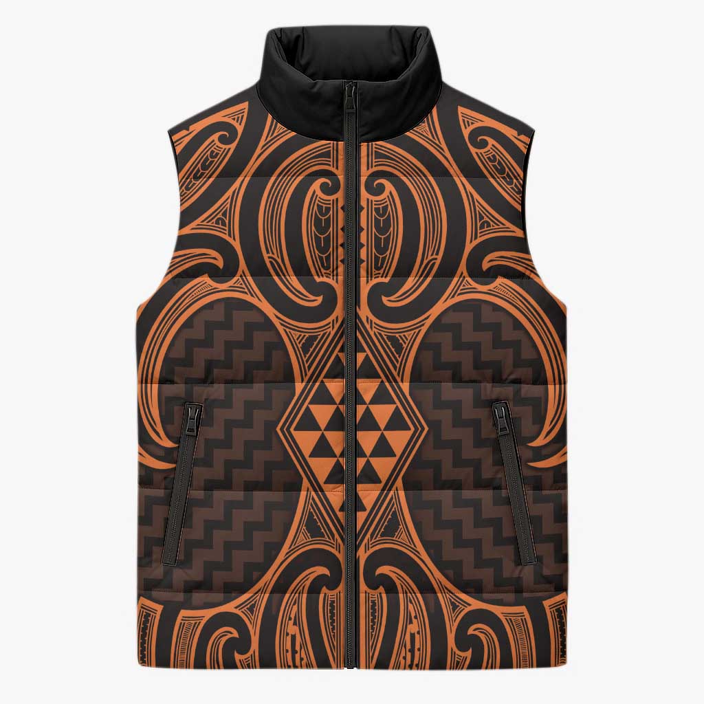 Karaka Maori Ta Moko Poutama Art Sleeveless Puffer Jacket - Polynesian Pride