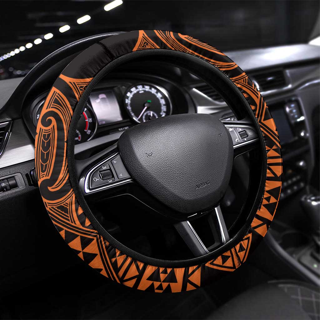 Karaka Maori Ta Moko Poutama Art Steering Wheel Cover LT9 Universal Fit Gold - Polynesian Pride