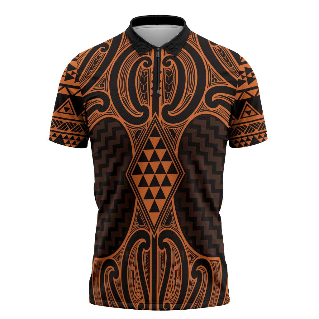 Karaka Maori Ta Moko Poutama Art Zipper Polo Shirt - Polynesian Pride