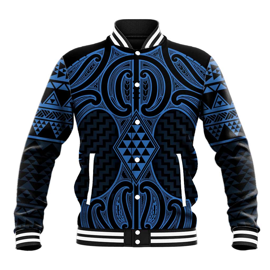 Kikorangi Maori Ta Moko Poutama Art Baseball Jacket LT9 Unisex Blue - Polynesian Pride