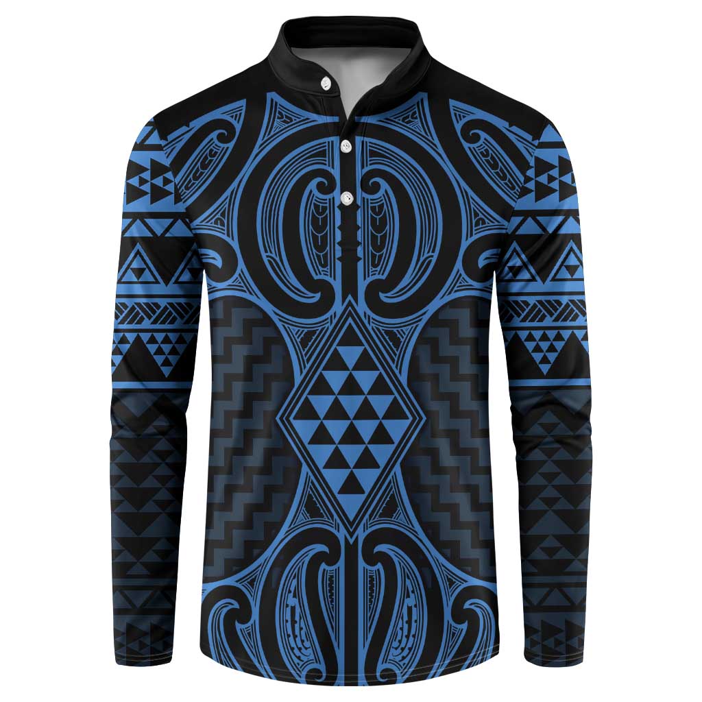 Kikorangi Maori Ta Moko Poutama Art Button Sweatshirt