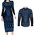 Kikorangi Maori Ta Moko Poutama Art Couples Matching Long Sleeve Bodycon Dress and Long Sleeve Button Shirt
