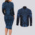 Kikorangi Maori Ta Moko Poutama Art Couples Matching Long Sleeve Bodycon Dress and Long Sleeve Button Shirt