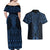 Kikorangi Maori Ta Moko Poutama Art Couples Matching Off Shoulder Maxi Dress and Hawaiian Shirt