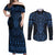Kikorangi Maori Ta Moko Poutama Art Couples Matching Off Shoulder Maxi Dress and Long Sleeve Button Shirt