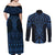 Kikorangi Maori Ta Moko Poutama Art Couples Matching Off Shoulder Maxi Dress and Long Sleeve Button Shirt