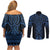 Kikorangi Maori Ta Moko Poutama Art Couples Matching Off Shoulder Short Dress and Long Sleeve Button Shirt