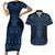 Kikorangi Maori Ta Moko Poutama Art Couples Matching Short Sleeve Bodycon Dress and Hawaiian Shirt