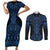 Kikorangi Maori Ta Moko Poutama Art Couples Matching Short Sleeve Bodycon Dress and Long Sleeve Button Shirt