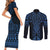 Kikorangi Maori Ta Moko Poutama Art Couples Matching Short Sleeve Bodycon Dress and Long Sleeve Button Shirt