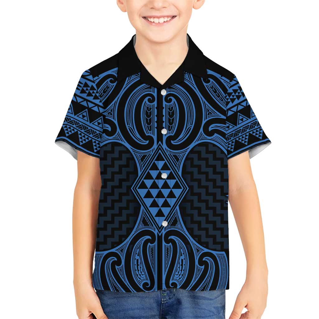 Kikorangi Maori Ta Moko Poutama Art Family Matching Long Sleeve Bodycon Dress and Hawaiian Shirt