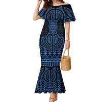 Kikorangi Maori Ta Moko Poutama Art Family Matching Mermaid Dress and Hawaiian Shirt