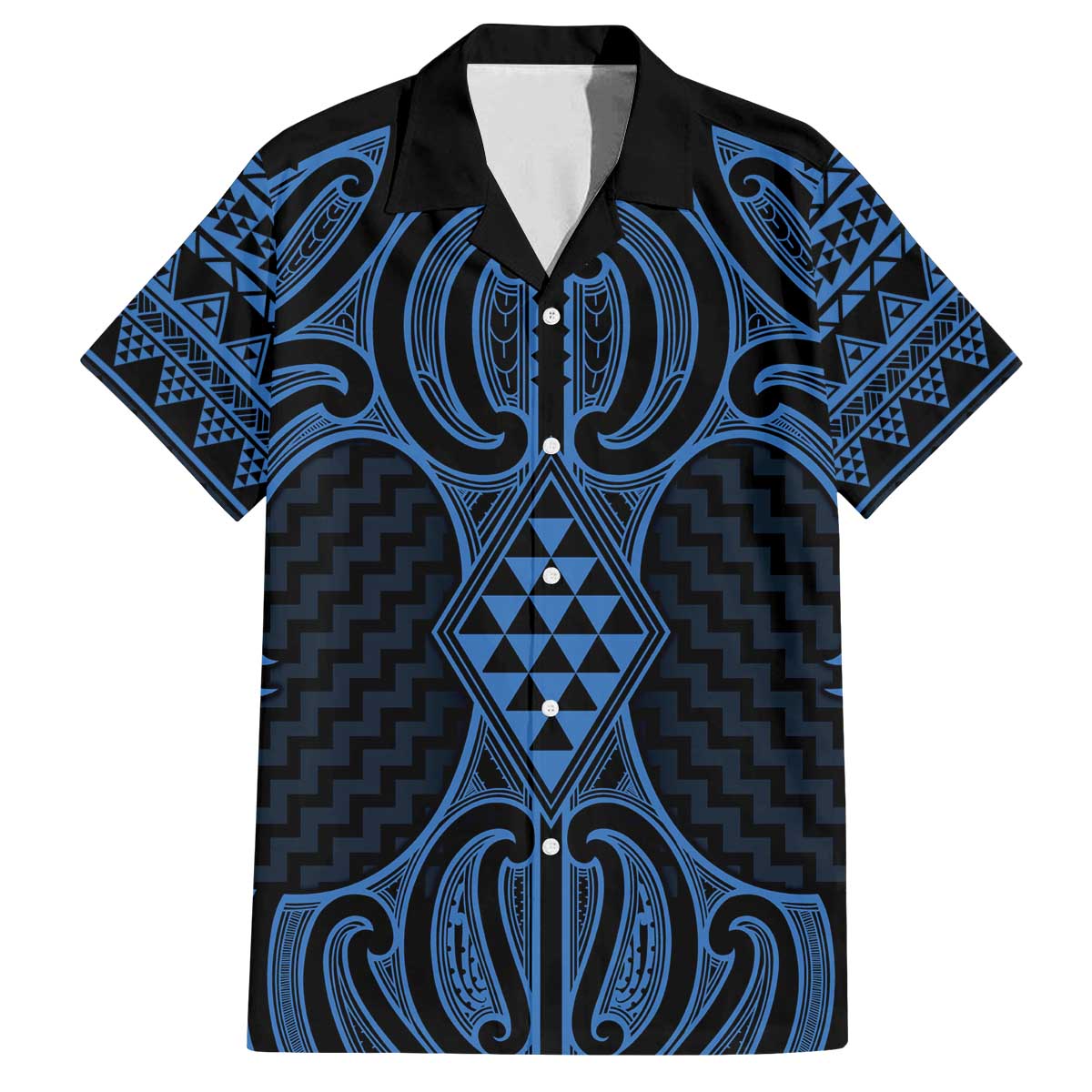 Kikorangi Maori Ta Moko Poutama Art Family Matching Off The Shoulder Long Sleeve Dress and Hawaiian Shirt
