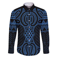 Kikorangi Maori Ta Moko Poutama Art Family Matching Off The Shoulder Long Sleeve Dress and Hawaiian Shirt