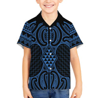 Kikorangi Maori Ta Moko Poutama Art Family Matching Off The Shoulder Long Sleeve Dress and Hawaiian Shirt
