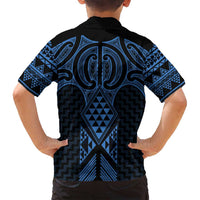 Kikorangi Maori Ta Moko Poutama Art Family Matching Off Shoulder Maxi Dress and Hawaiian Shirt
