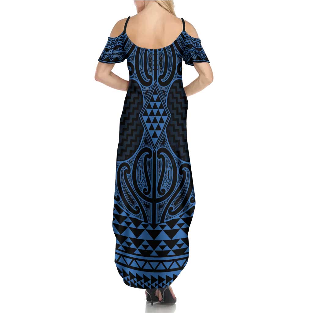 Kikorangi Maori Ta Moko Poutama Art Family Matching Summer Maxi Dress and Hawaiian Shirt LT9 - Polynesian Pride