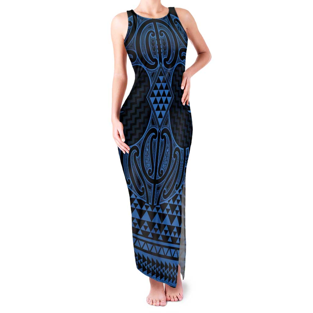 Kikorangi Maori Ta Moko Poutama Art Family Matching Tank Maxi Dress and Hawaiian Shirt