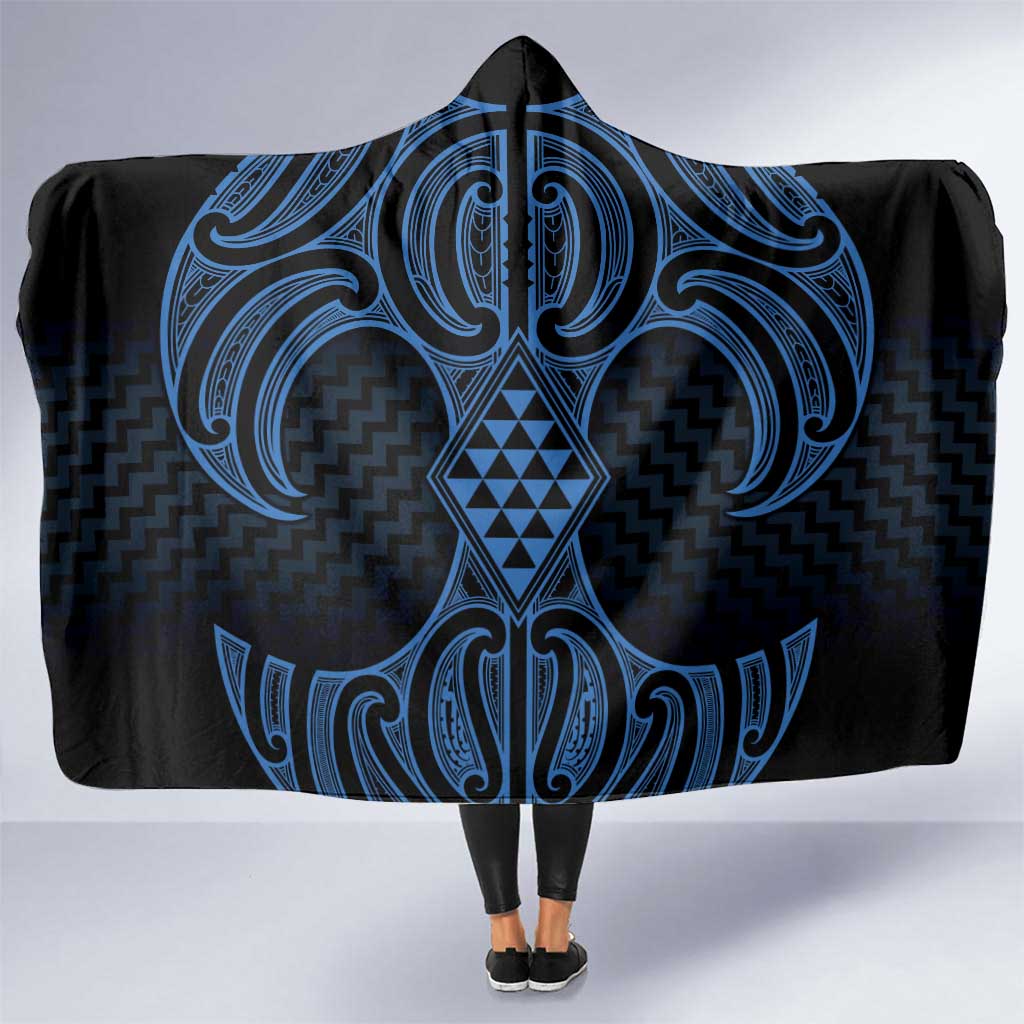 Kikorangi Maori Ta Moko Poutama Art Hooded Blanket LT9 One Size Blue - Polynesian Pride
