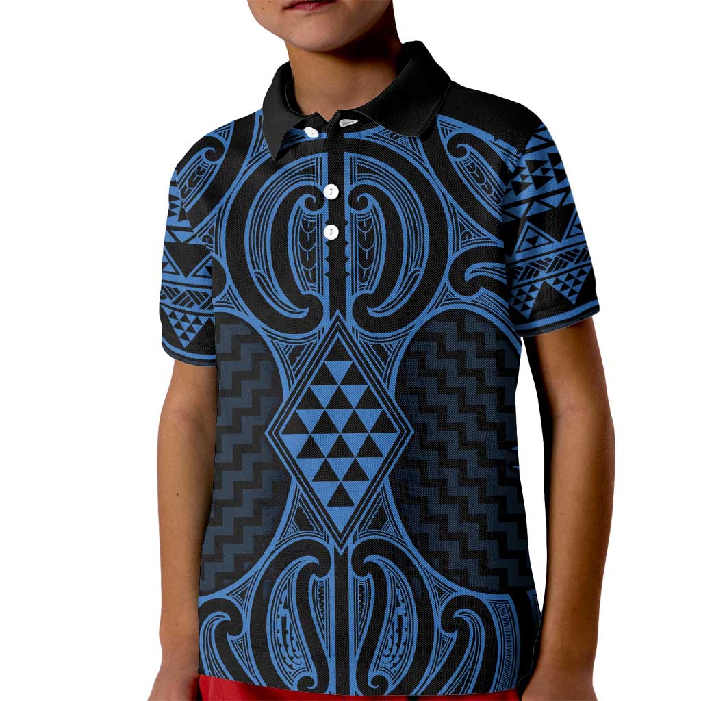 Kikorangi Maori Ta Moko Poutama Art Kid Polo Shirt