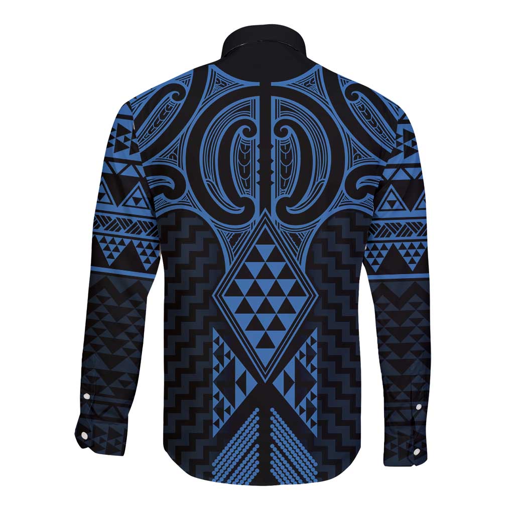 Kikorangi Maori Ta Moko Poutama Art Long Sleeve Button Shirt LT9 - Polynesian Pride