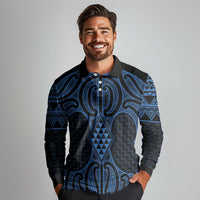 Kikorangi Maori Ta Moko Poutama Art Long Sleeve Polo Shirt