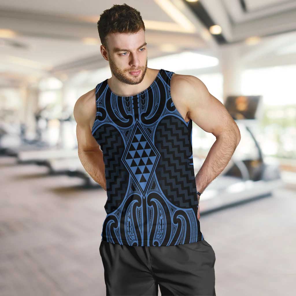 Kikorangi Maori Ta Moko Poutama Art Men Tank Top LT9 Blue - Polynesian Pride