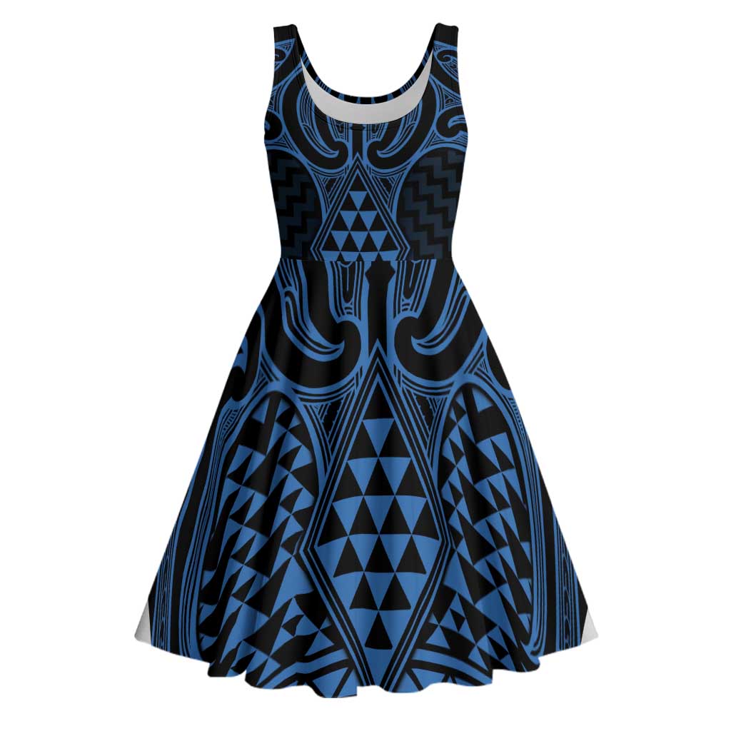 Kikorangi Maori Ta Moko Poutama Art Midi Dress - Polynesian Pride