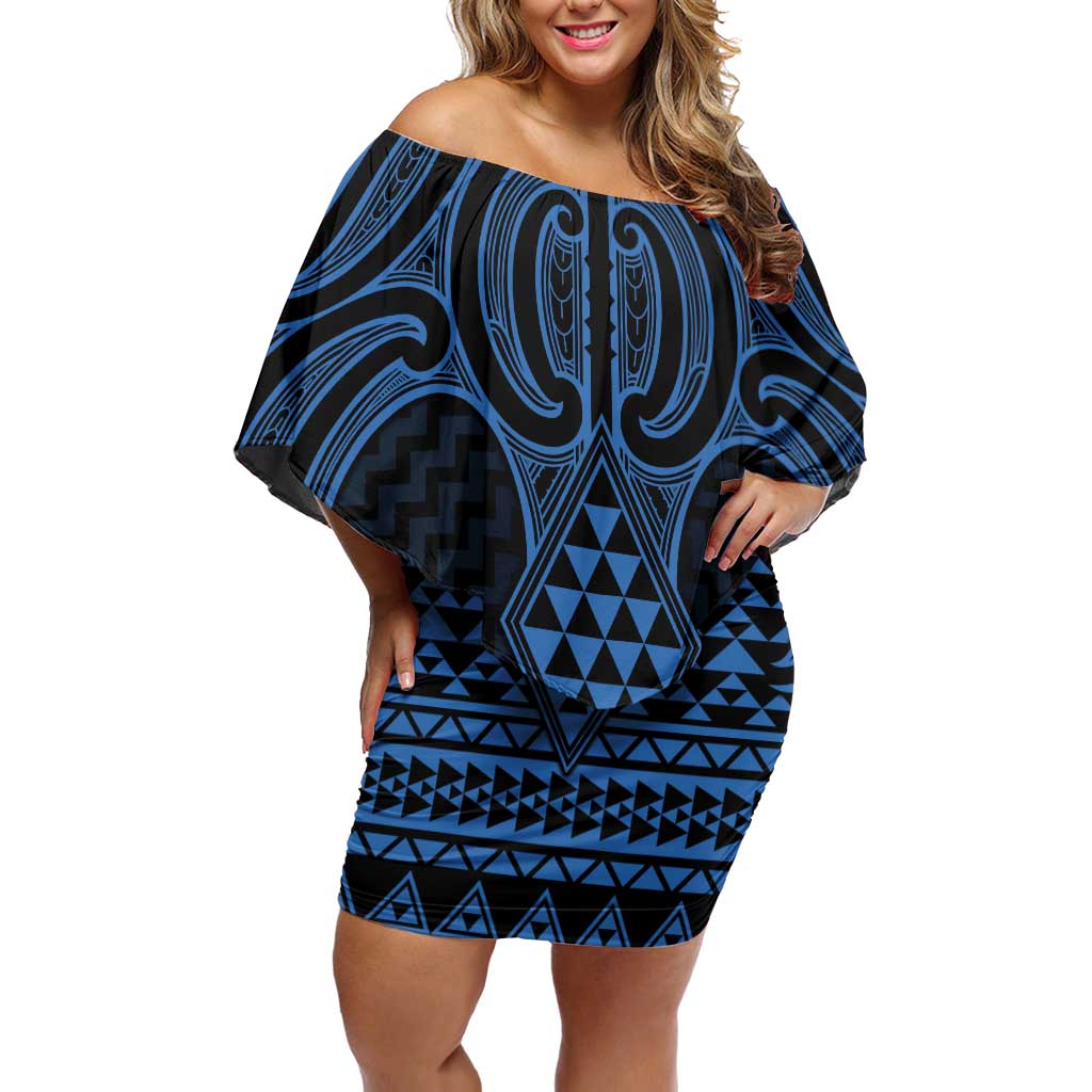 Kikorangi Maori Ta Moko Poutama Art Off Shoulder Short Dress
