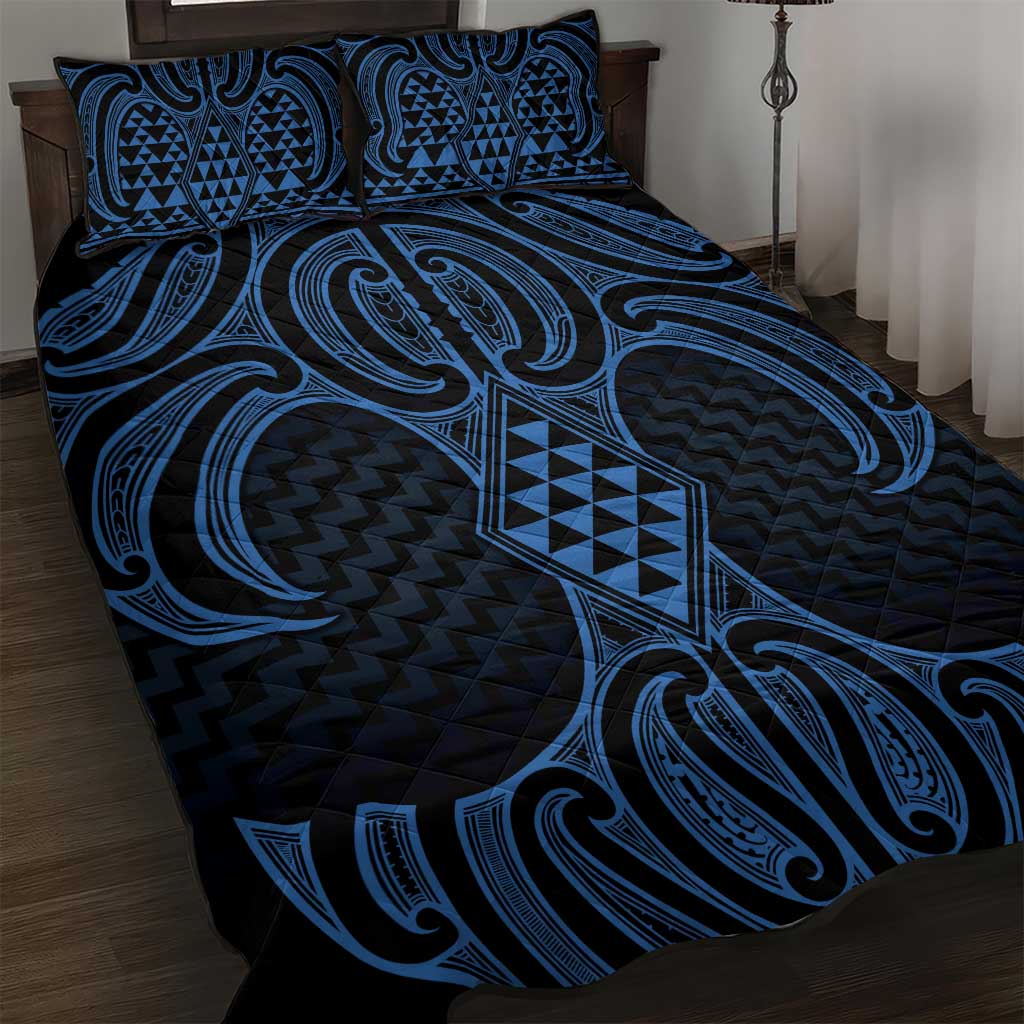 Kikorangi Maori Ta Moko Poutama Art Quilt Bed Set LT9 Blue - Polynesian Pride