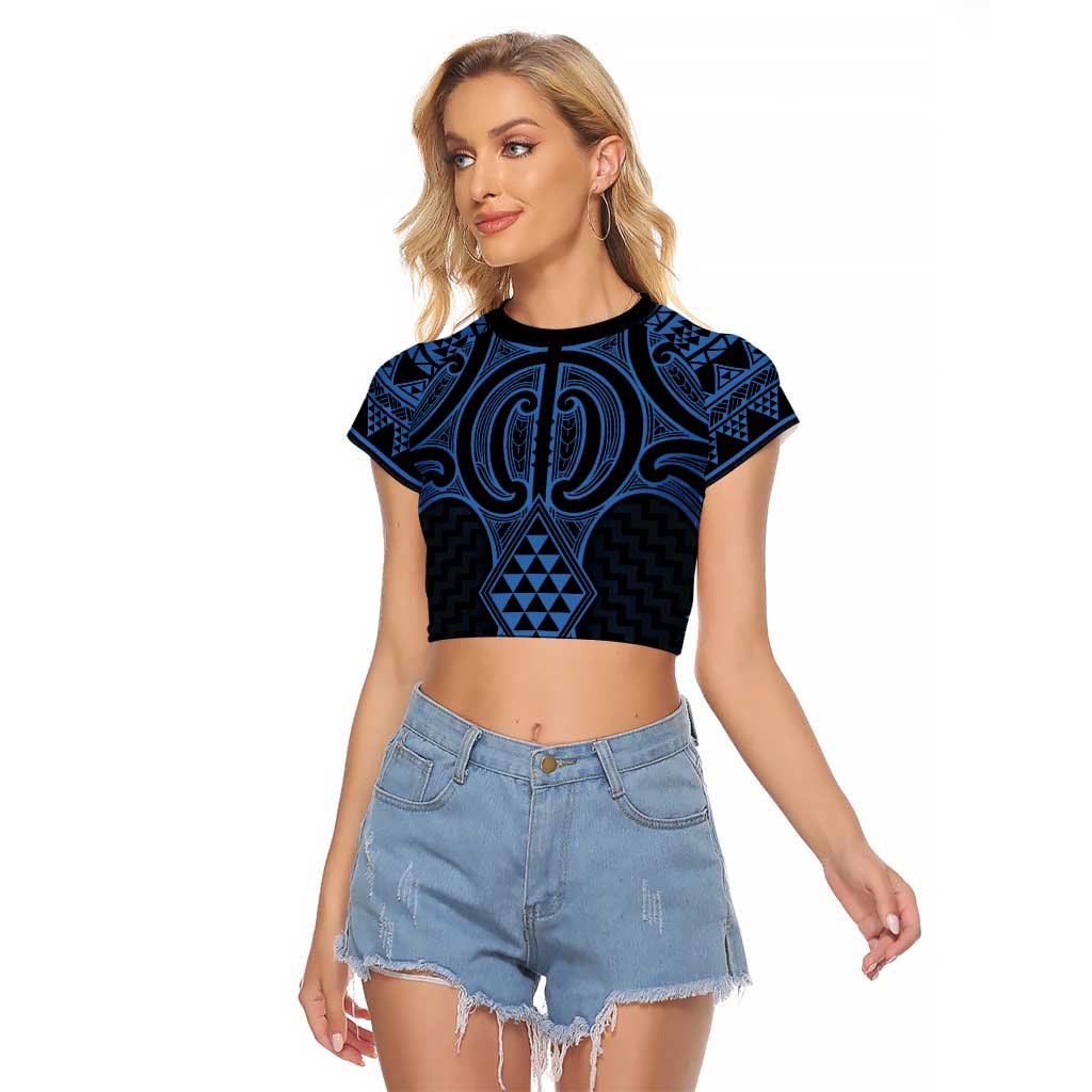 Kikorangi Maori Ta Moko Poutama Art Raglan Cropped T Shirt